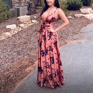 Gorgeous Dusty Rose open black flowy satin dress by Lulus. Size XS.